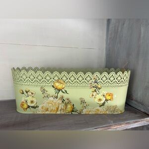 Floral Metal Planter with Yellow Roses